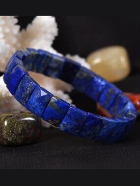 🆕New Lapis Lazuli Soft Beaded Bangle-Natural & Heeling- 12mm Faceted Rectangle -